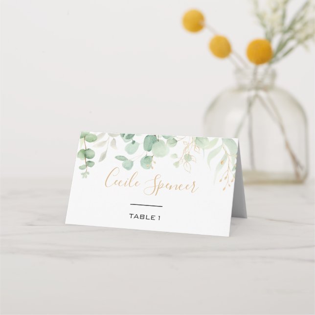 Carte De Placement Mariage officiel classique feuille d'or Eucalyptus (Devant)