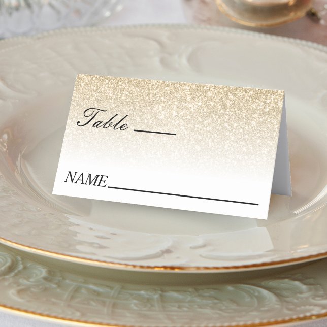 Carte De Placement Mariage Ombre Parties scintillant blanc et or (White & Gold Glitter Ombre Wedding Place Card)