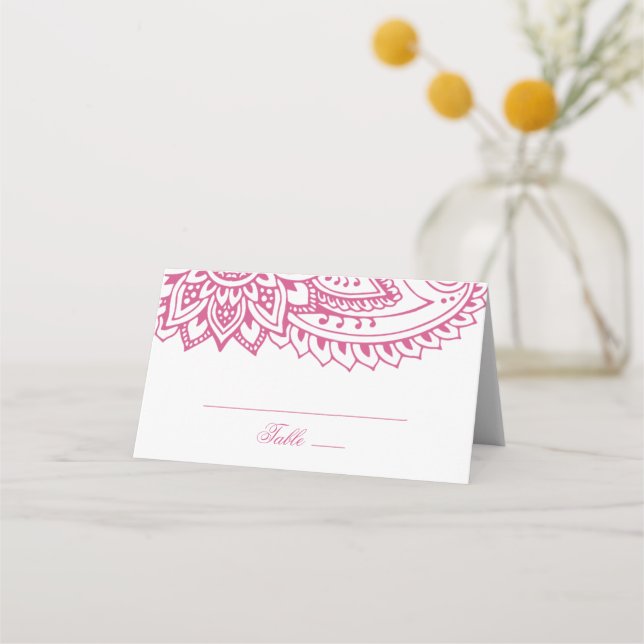 Carte De Placement Mariage Paisley indien rose (Devant)