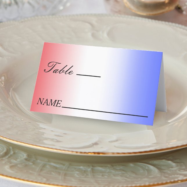 Carte De Placement Mariage patriotique rouge blanc et bleu Ombre (Red White & Blue Ombre Patriotic Wedding Place Card)