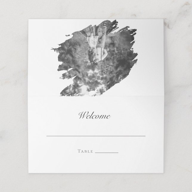 Carte De Placement Mariage photo moderne Brushstroke | BLANCHE (Extérieur déplié)