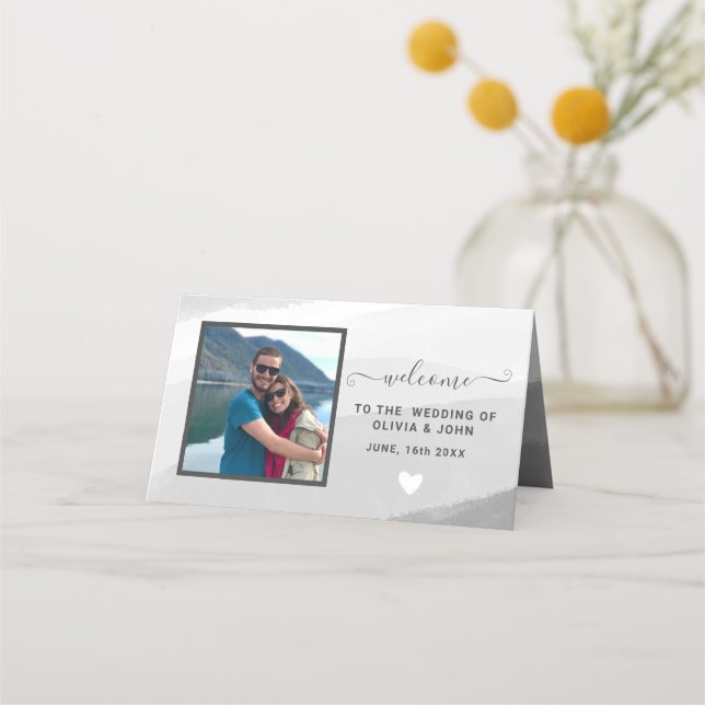 Carte De Placement Mariage photo moderne en couleur noire plié (Devant)