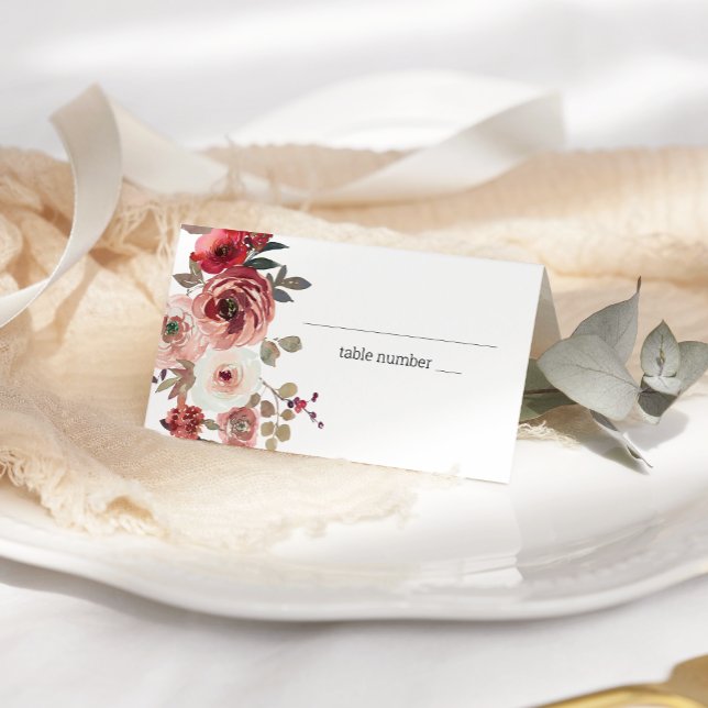 Carte De Placement Mariage Rose Red Blush Floral (Créateur téléchargé)