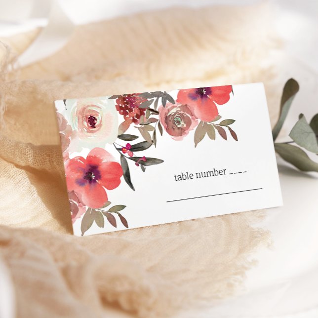 Carte De Placement Mariage Rose Red Blush Floral (Créateur téléchargé)
