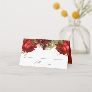 Carte De Placement Mariage Roses Rouges Bourgogne et Or Vintage