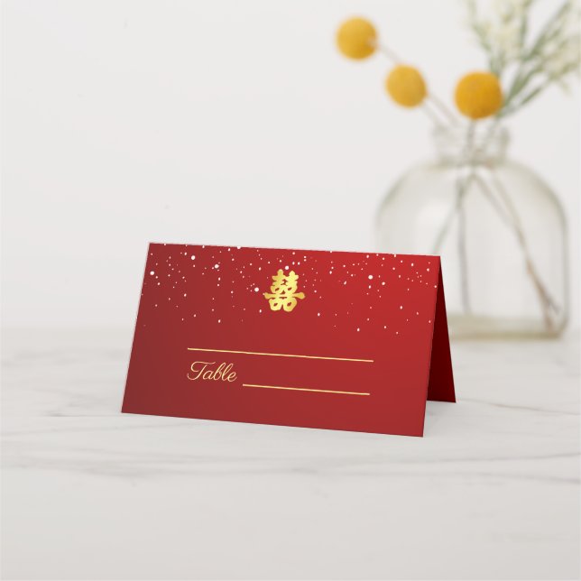 Carte De Placement Mariage rouge flocon de neige double bonheur (Devant)