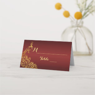 Carte De Placement Mariage Royal Burgundy Gold Peacock