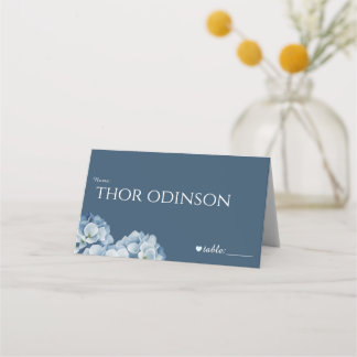 Carte De Placement Mariage Ruban Élégant Hydrangea Bleu