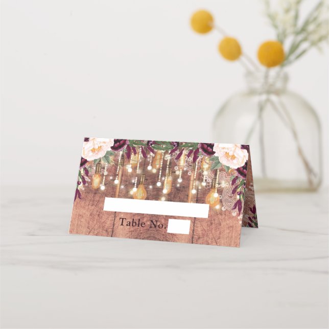 Carte De Placement Mariage Rustique Bois & Chaînes (Devant)