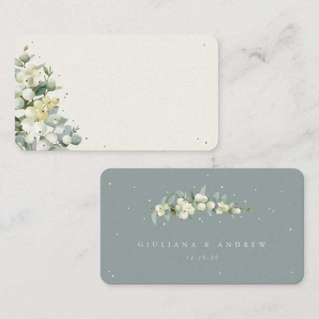Carte De Placement Mariage Seafoam Green/Crème Snowberry+Eucalyptus (Devant / Derrière)