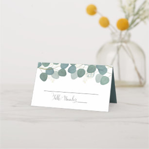 Carte De Placement Mariage Simple Élégant Vert Eucalyptus feuilles
