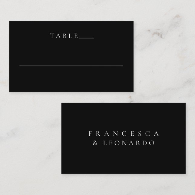 Carte De Placement Mariage Simple Noir Classique (Devant / Derrière)