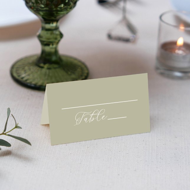 Carte De Placement Mariage Simple Sage Green Réception Siège (Save green place card template with calligraphy script. )