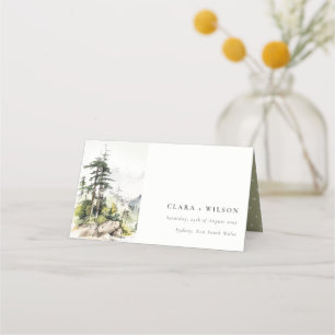 Carte De Placement Mariage Sketch Paysage de montagne de Soft Woods