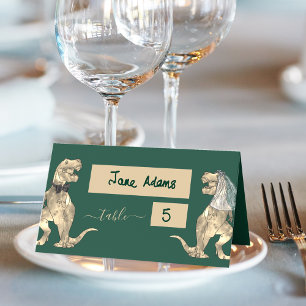 Carte De Placement Mariage sur le thème des dinosaures Vert foncé