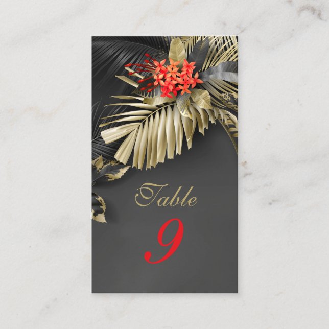 Carte De Placement Mariage Tropical Rouge Jasmine Dark (Devant)