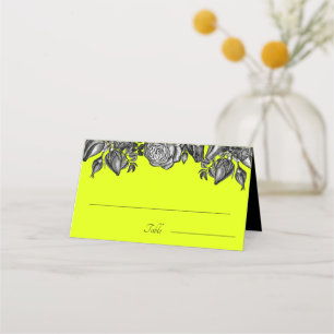 Carte De Placement Mariage vert de rose noir et blanc
