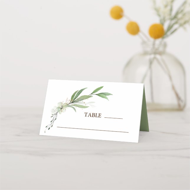 Carte De Placement Mariage vert or simple verdure (Devant)