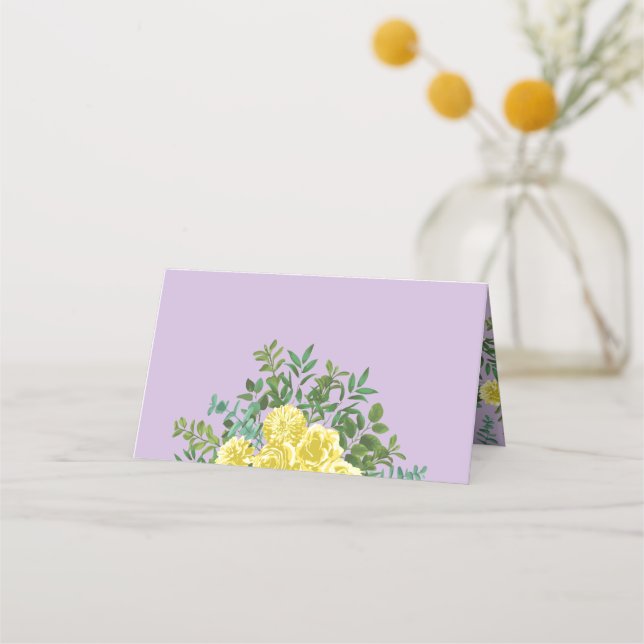 Carte De Placement Mariage Vintage Élégant Printemps Jaune & Violet (Devant)
