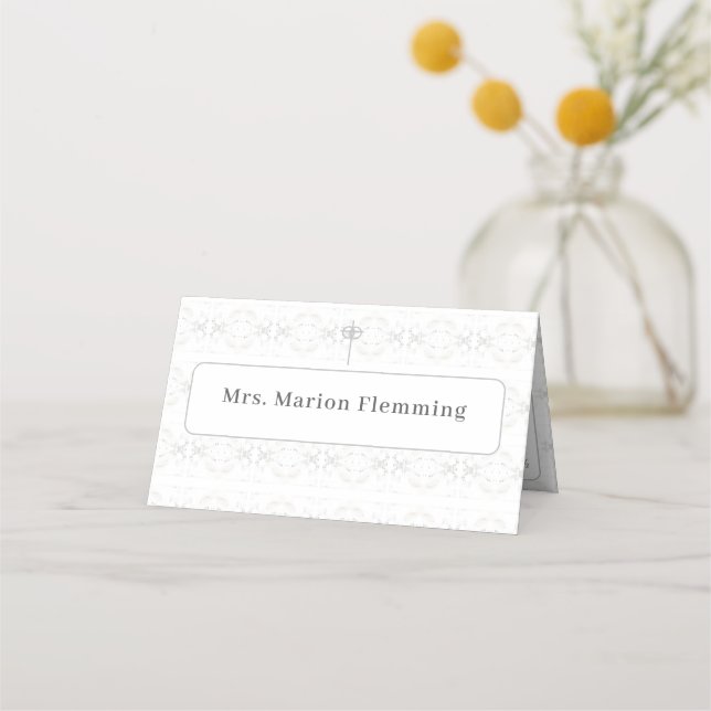 Carte De Placement Mariage vintage en dentelle blanche (Devant)