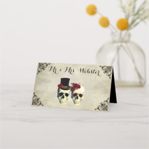 Carte De Placement Mariée & Groom Skull Goth Rustic Mariage
