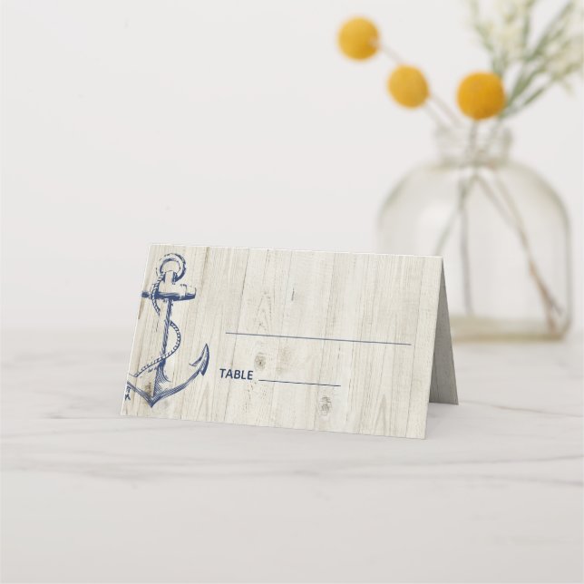 Carte De Placement Marine Ancre nautique Bois rustique (Devant)