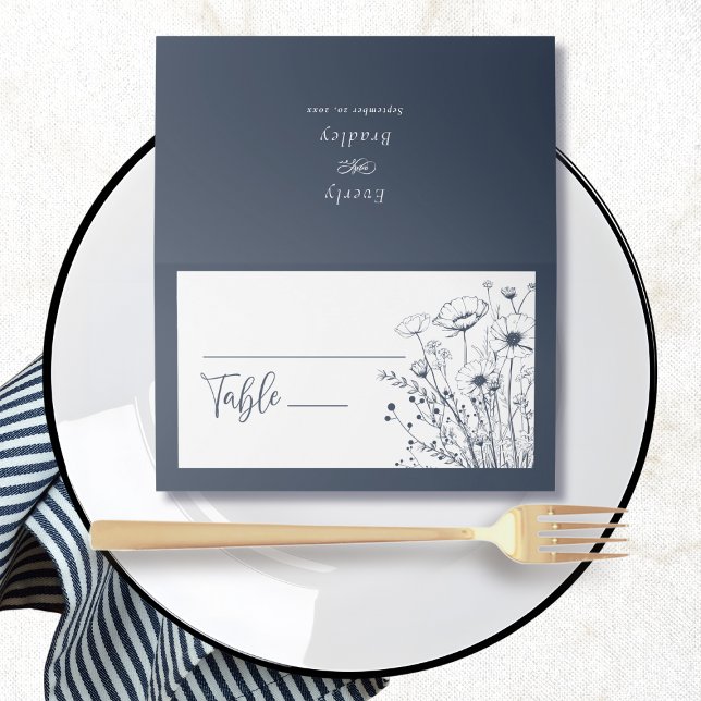 Carte De Placement Marine Bleu Blanc Fleur sauvage Floral Minimal Bol (Créateur téléchargé)
