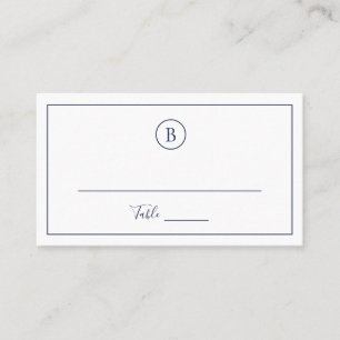 Carte De Placement Marine Bleu Monogramme Traditionnel Mariage élégan