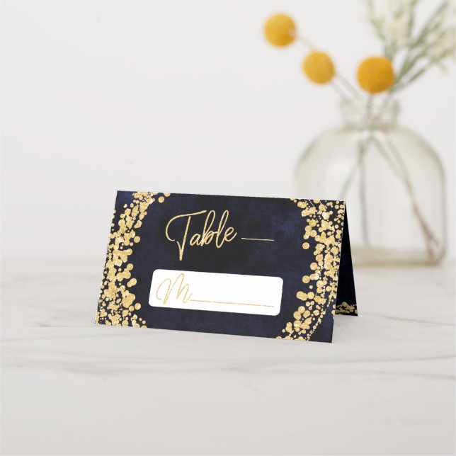 Carte De Placement Marine Blue Aquarelle & Gold Siège Numéro de table (Devant)