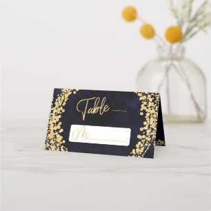 Carte De Placement Marine Blue Aquarelle & Gold Siège Numéro de table