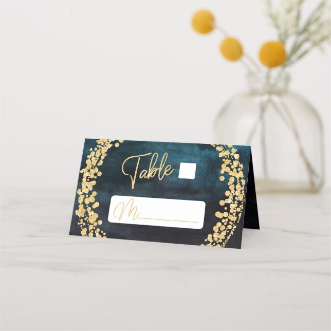 Carte De Placement Marine Blue Aquarelle & Gold Siège Numéro de table (Devant)