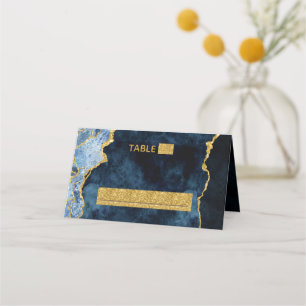 Carte De Placement Marine Blue Gold Marble Agate Siège Numéro de tabl