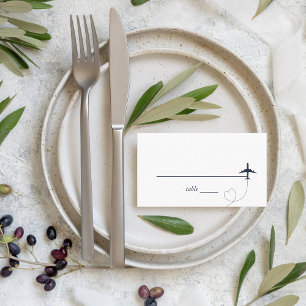 Carte De Placement Marine Blue Plane Heart Voyage Destination Mariage