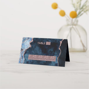 Carte De Placement Marine Blue Rose Gold Agate Siège Numéro de table