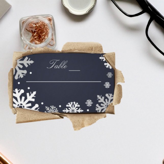 Carte De Placement Marine Blue Snowflakes Mariage d'hiver (Créateur téléchargé)