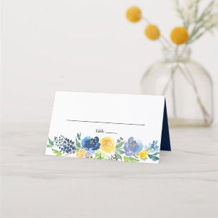 Carte De Placement Marine Jaune et violet brillant Mariage floral