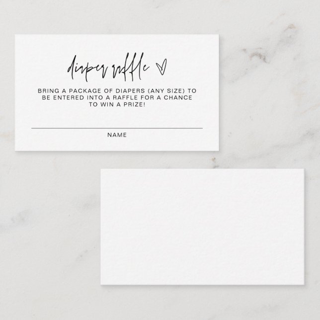 Carte De Placement MARLO Bold Contemporary Modern Diaper Raffle (Devant / Derrière)