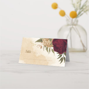 Carte De Placement Maroon vert beige or botanique