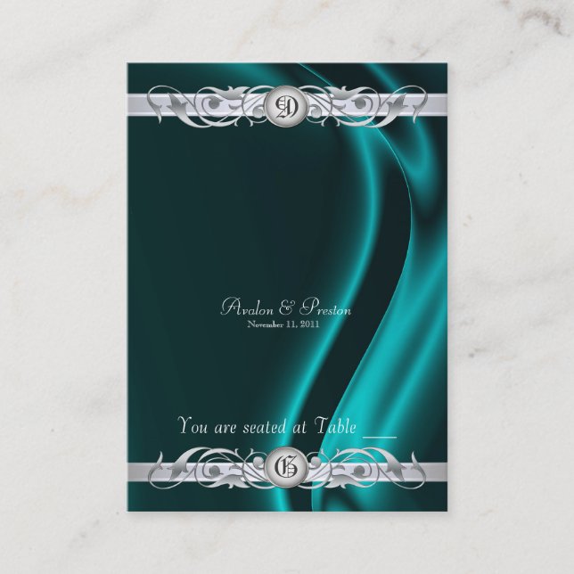 Carte De Placement Marquis Turquoise Silver Scroll Table Placecard (Devant)