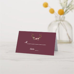 Carte De Placement Marsala Bourgogne Floral Antlers Numéro de tableau