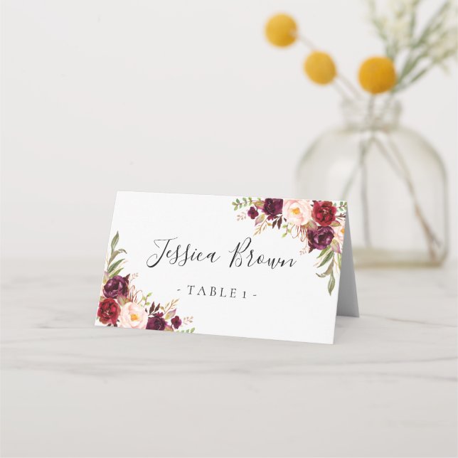 Carte De Placement Marsala Bourgogne Floral Mariage Carte Place (Devant)