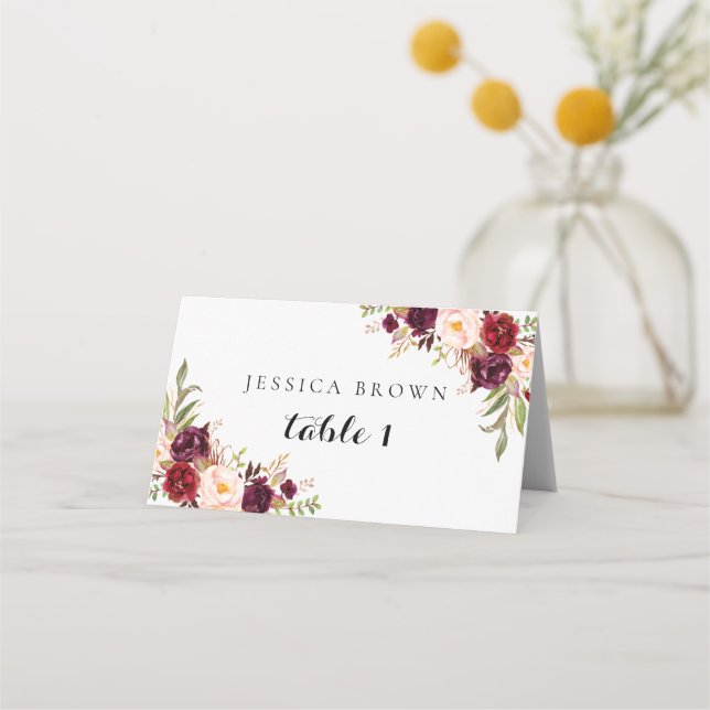 Carte De Placement Marsala Bourgogne Floral Mariage Carte Place (Devant)