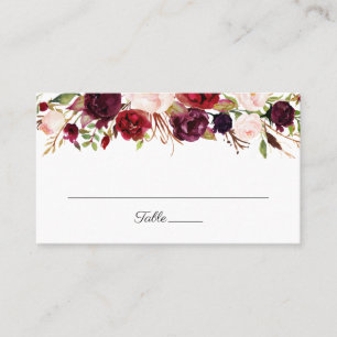 Carte De Placement Marsala et Pink Floral Mariage Plain