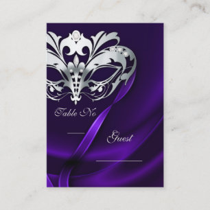 Carte De Placement Mascarade d'argent violet joaillé Table PlaceCard