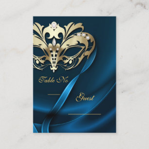 Carte De Placement Mascarade d'or bleu joaillé table PlaceCard