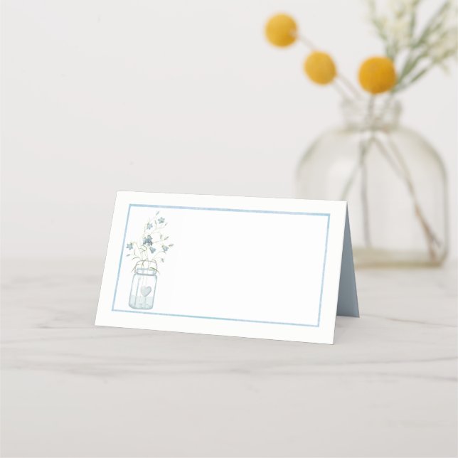 Carte De Placement Mason Mariage Mason Fleurs Bleues Carte Place Plié (Devant)