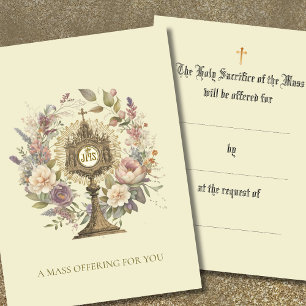 Carte De Placement Masse catholique offrant Monstrance Floral
