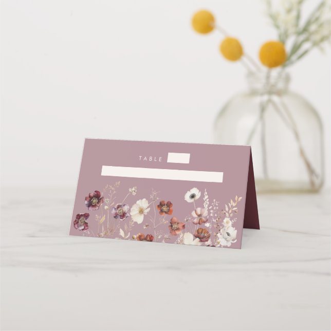 Carte De Placement Mauve Boho Fleur sauvage Mariage d'automne (Devant)