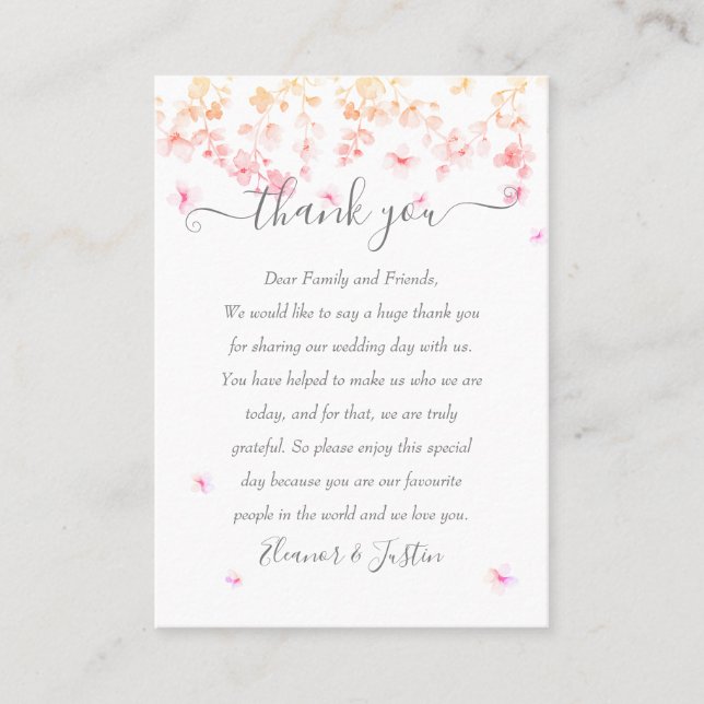 Carte De Placement Merci de Mariage floral à fleurs de Pêche (Devant)