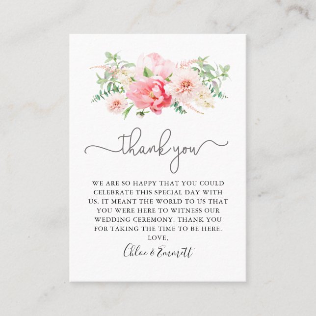 Carte De Placement Merci de Mariage rose rustique (Devant)